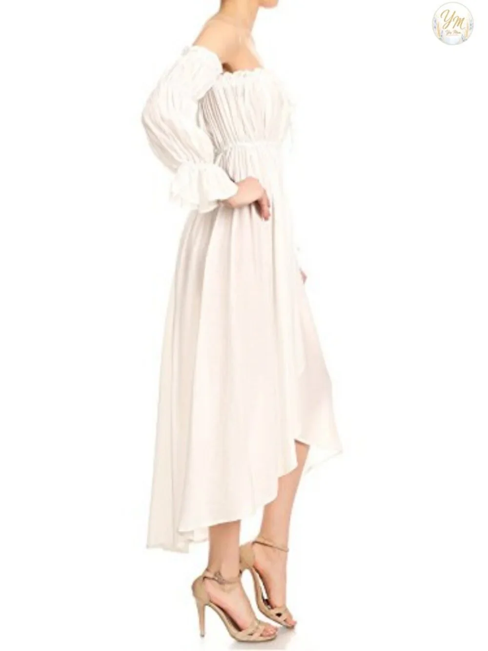 Boho Renaissance Off Shoulder Peasant Maxi Dress with Elastic Waist